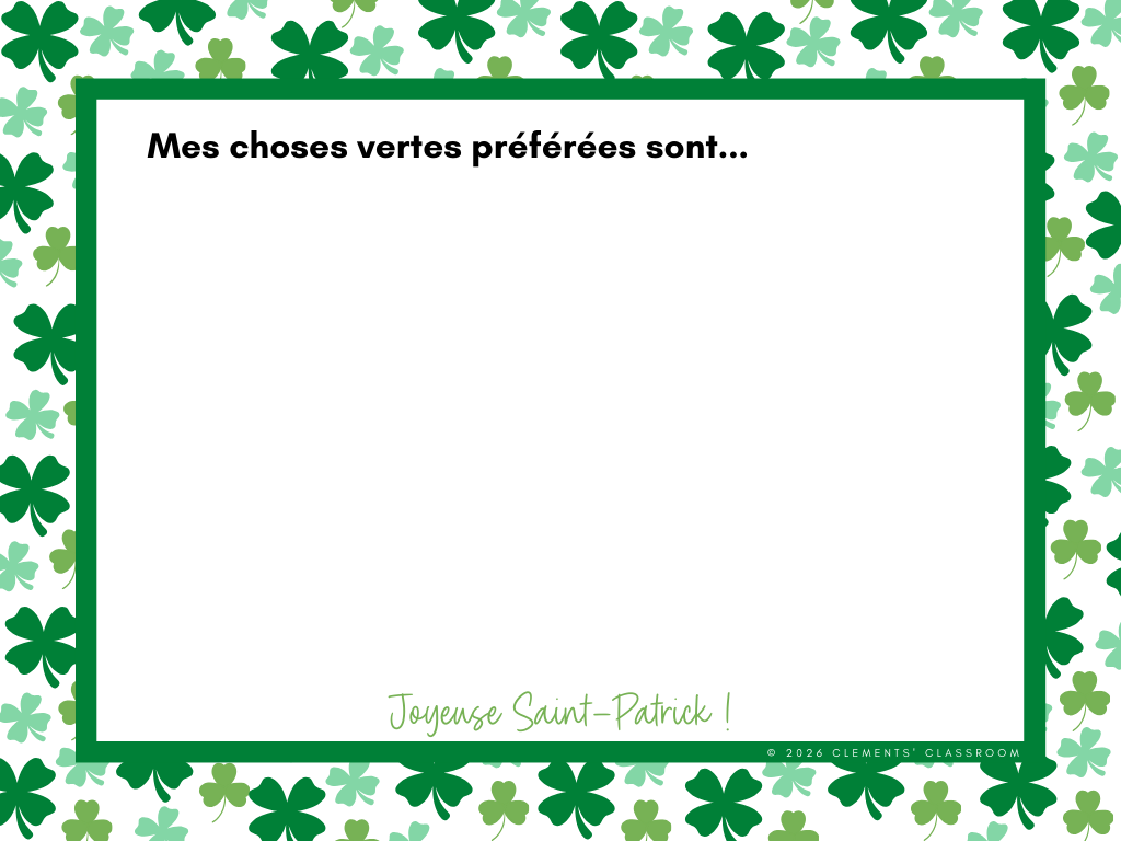 Saint-Patrick/St. Patrick's Day - Google Slides™ Writing Prompts - French/English