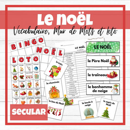 Noël - French Christmas Vocabulary Activities, Word Walls & Bingo - Secular + Religious BUNDLE