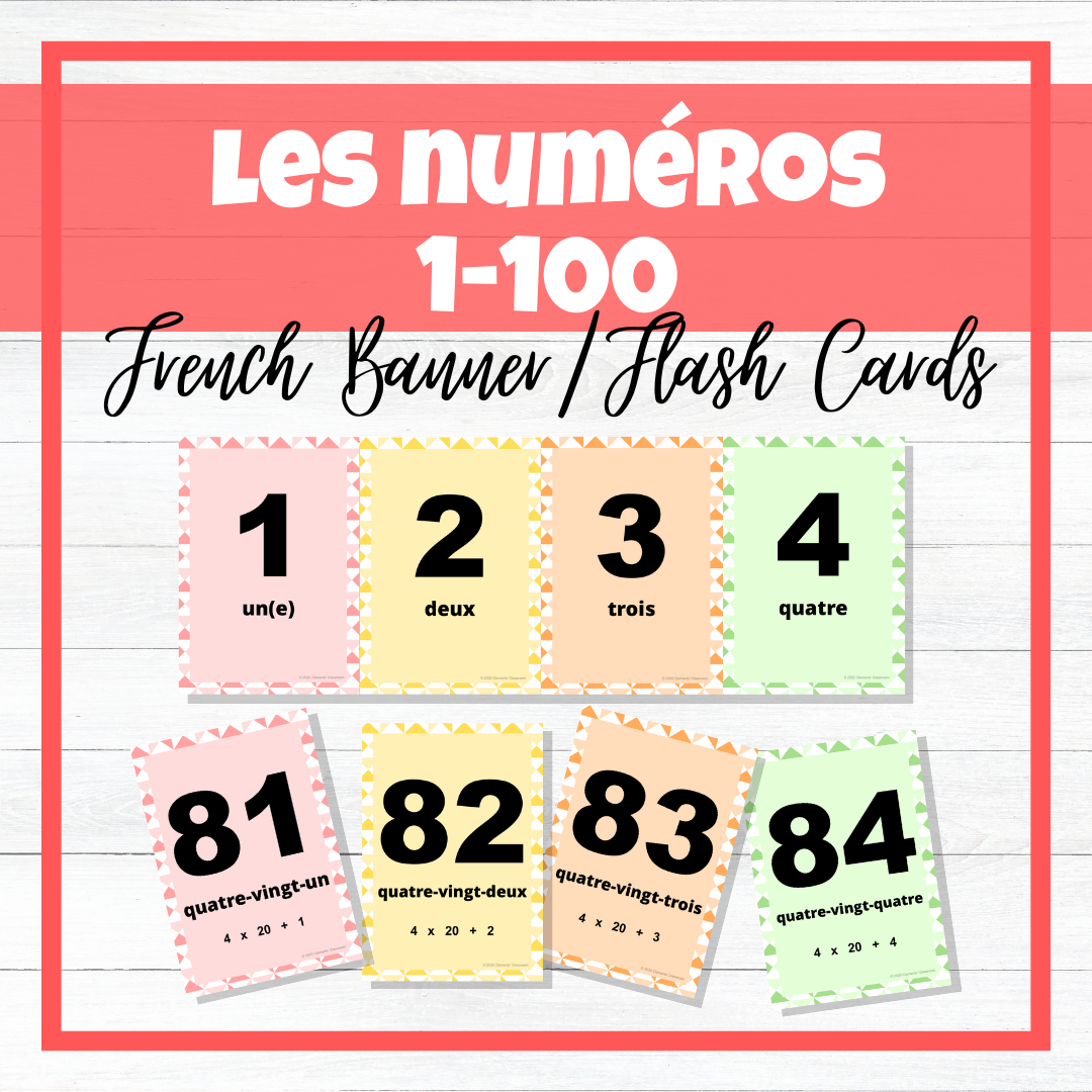 French Numbers 1-100 - Les Numéros 1-100 - Banner / Flash Cards