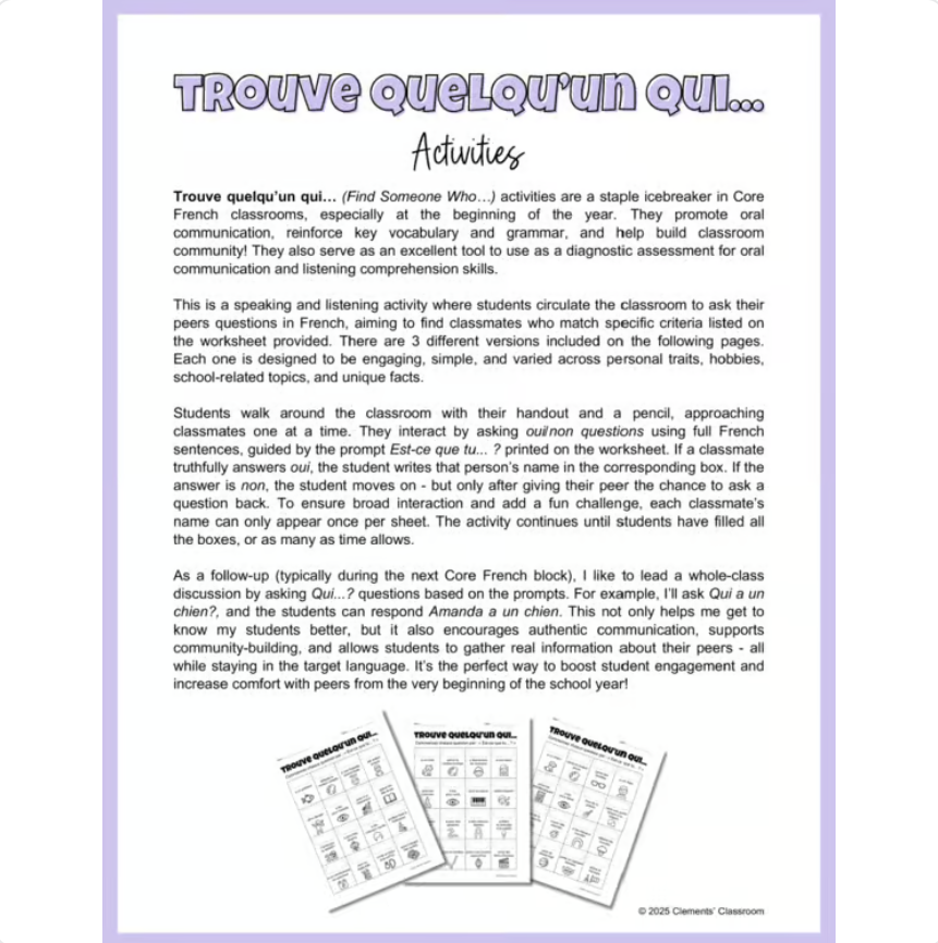 Speaking September - Oral Communication Activities for the Core French Classroom