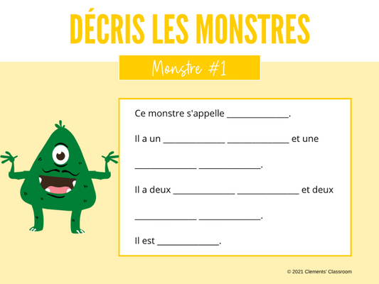 Décris et dessine les monstres! - Parties du corps - Google Slides™ Writing Activities