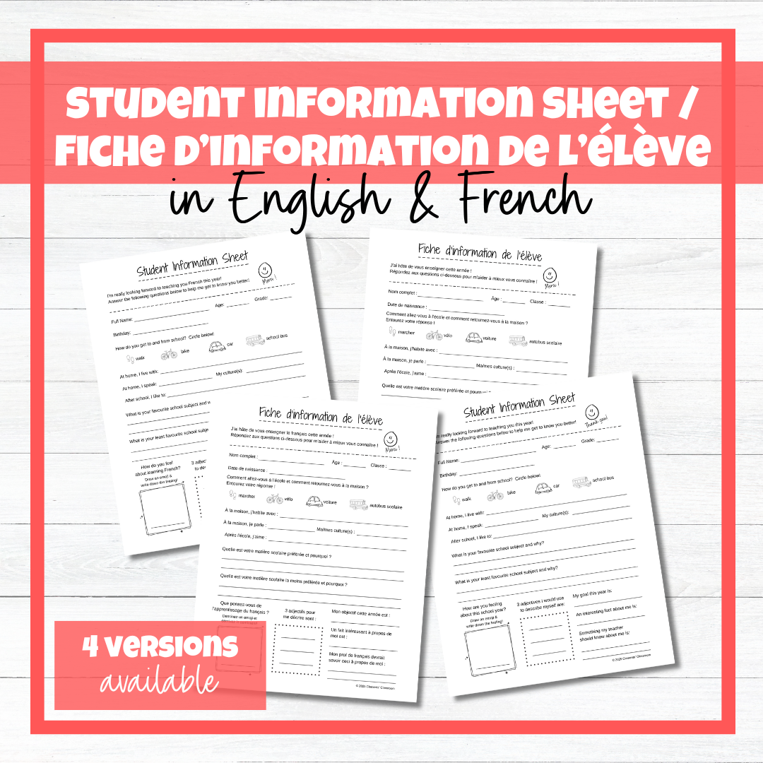 Student Information Sheet / Fiche d'information de l'élève for Back to School