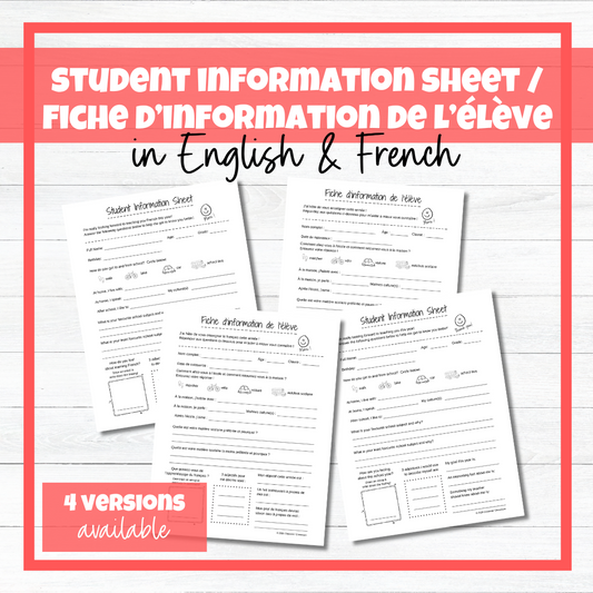 Student Information Sheet / Fiche d'information de l'élève for Back to School