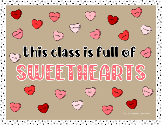 Valentine's Day English Bulletin Board - Candy Hearts Sweet Pun