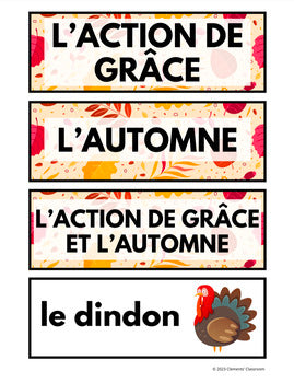 Action de grâce & Automne - French Thanksgiving Fall Vocab, Word Wall & Loto/Bingo