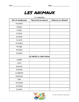 Les Animaux - Animals - French Vocabulary Activity + Word Wall