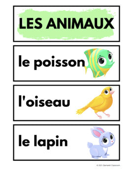 Les Animaux - Animals - French Vocabulary Activity + Word Wall