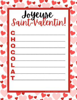La Saint-Valentin - Valentine's Day - Acrostic Poems Writing Activity - English & French