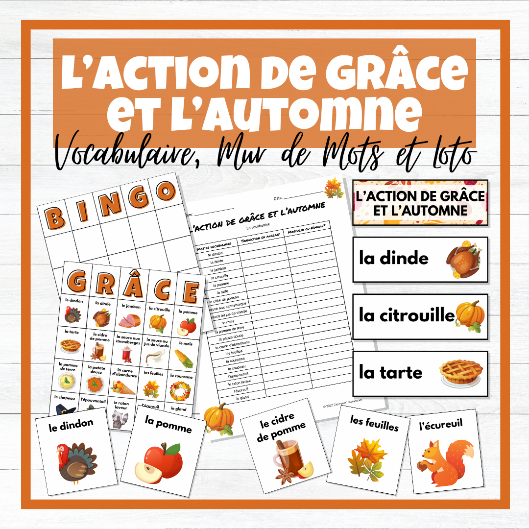 Action de grâce & Automne -French Thanksgiving Fall Vocab, Word Wall & Loto/Bingo