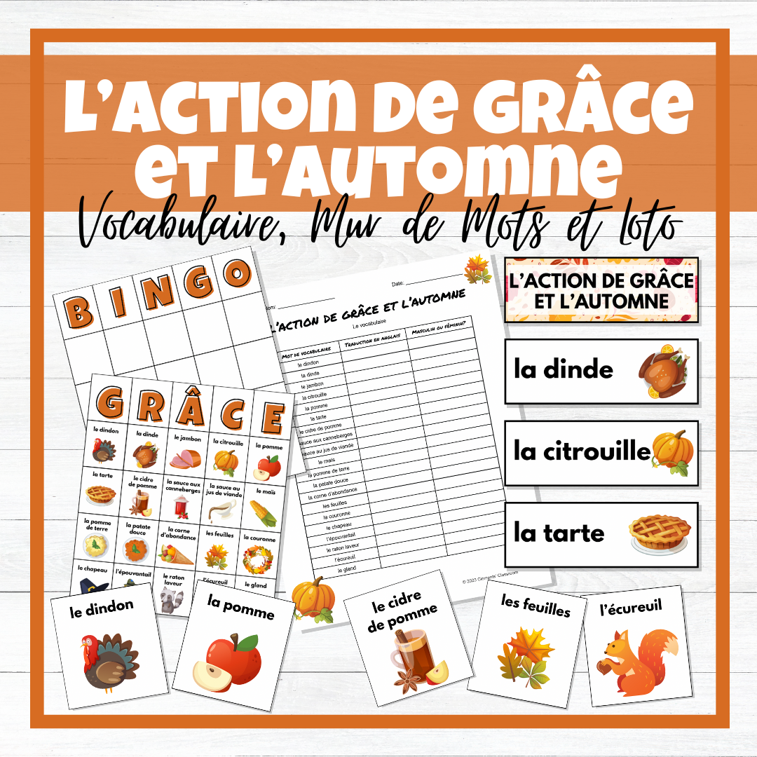 Action de grâce & Automne - French Thanksgiving Fall Vocab, Word Wall & Loto/Bingo