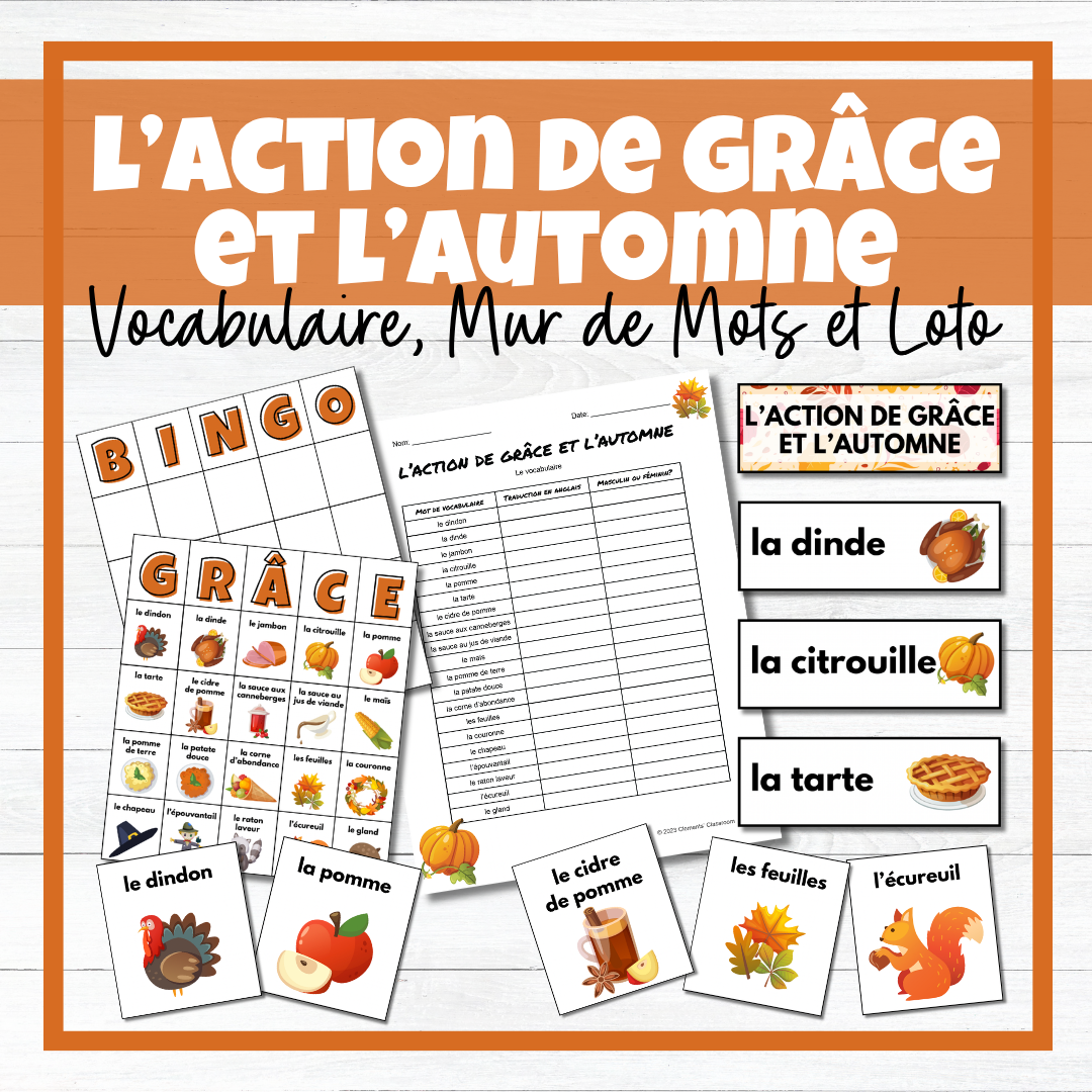 Action de grâce & Automne - French Thanksgiving Fall Vocab, Word Wall & Loto/Bingo