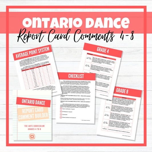 Ontario DANCE Report Card Comment Builder - Grades 4 to 8