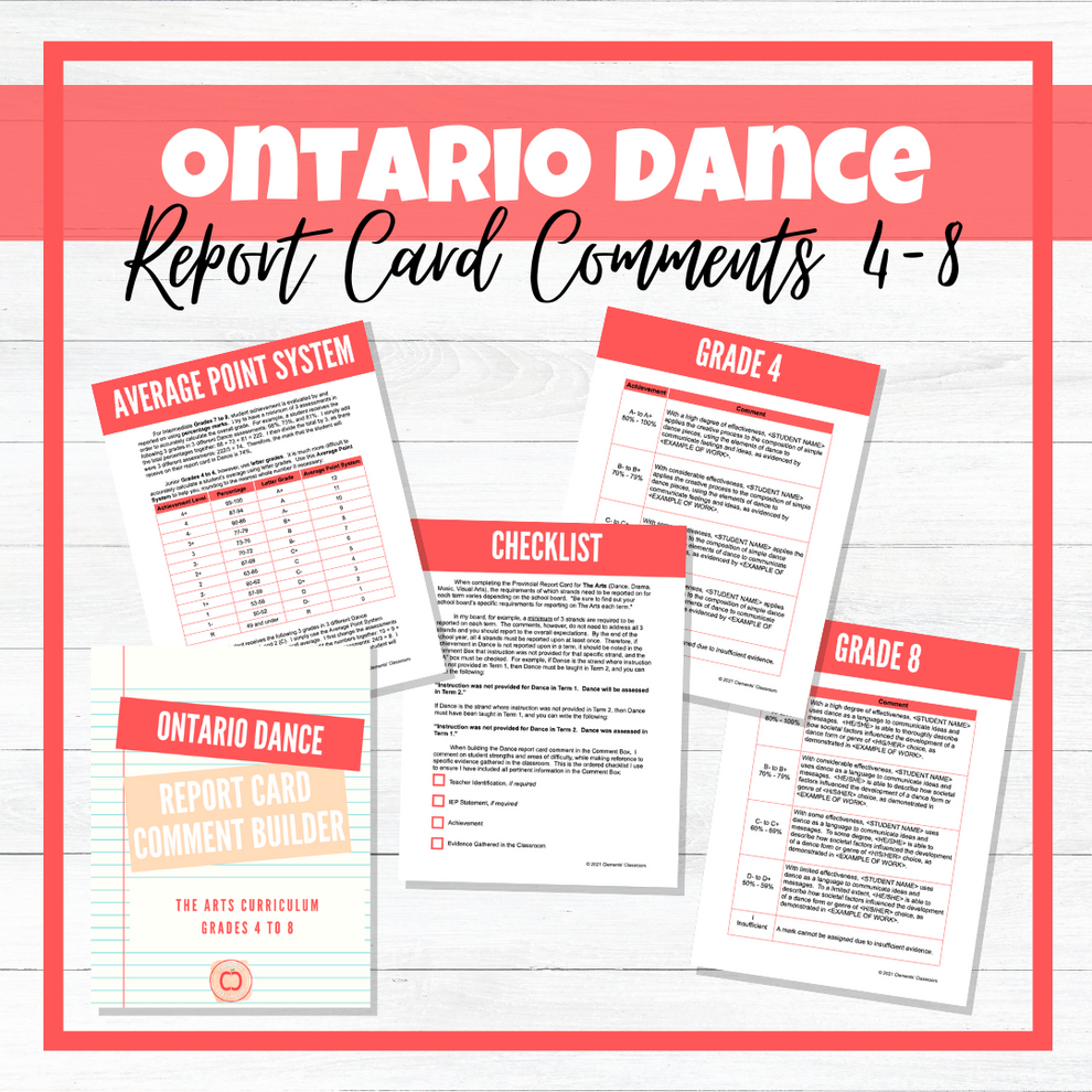 Ontario DANCE Report Card Comment Builder - Grades 4 to 8 – Clements ...