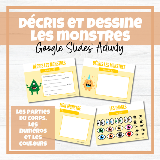 Décris et dessine les monstres! - Parties du corps - Google Slides™ Writing Activities