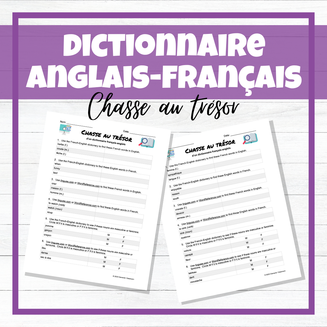 Dictionnaire - Chasse au trésor - French-English Dictionary Scavenger Hunt