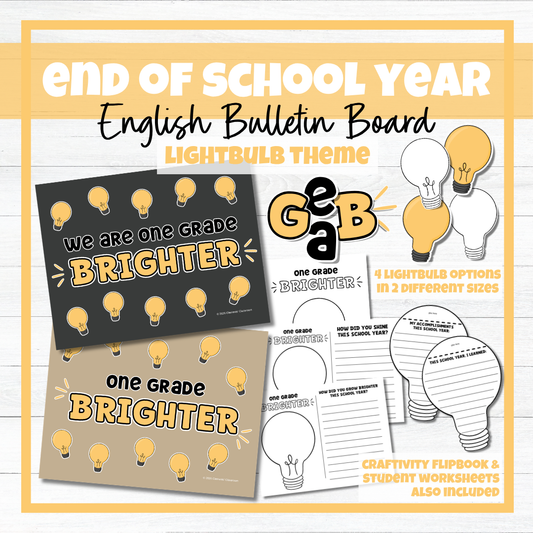 End of School Year Lightbulb Bulletin Board, Craftivity Flipbook, & Worksheets