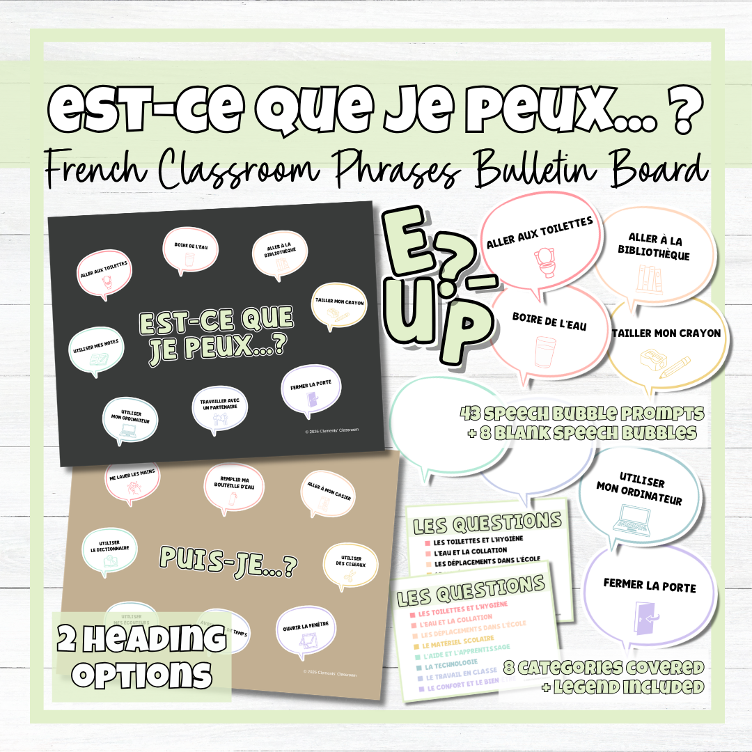 Est-ce que je peux... ? / Puis-je... ? French Classroom Phrases Bulletin Board