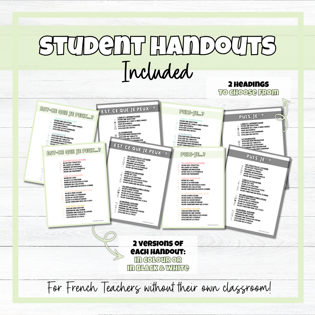 Est-ce que je peux... ? / Puis-je... ? French Classroom Phrases Bulletin Board & Handout