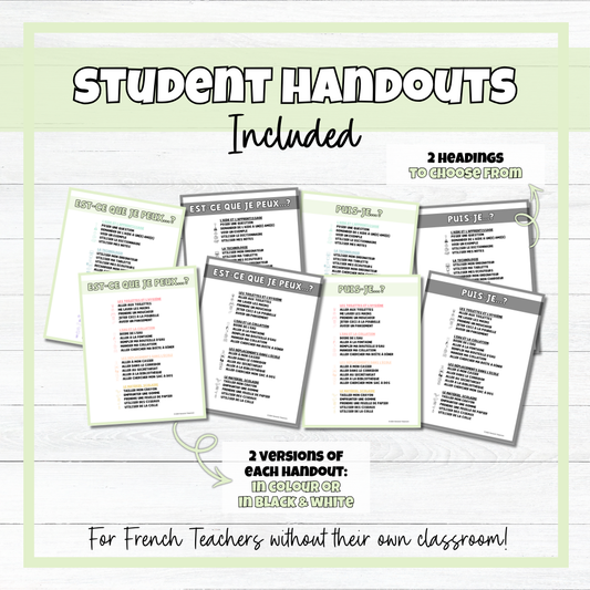 Est-ce que je peux... ? / Puis-je... ? French Classroom Phrases Bulletin Board & Handout