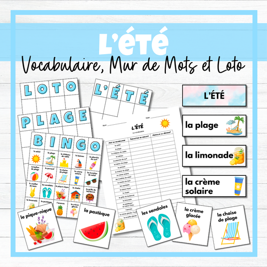 L'été - French Summer Vocabulary, Word Wall & Loto / Bingo