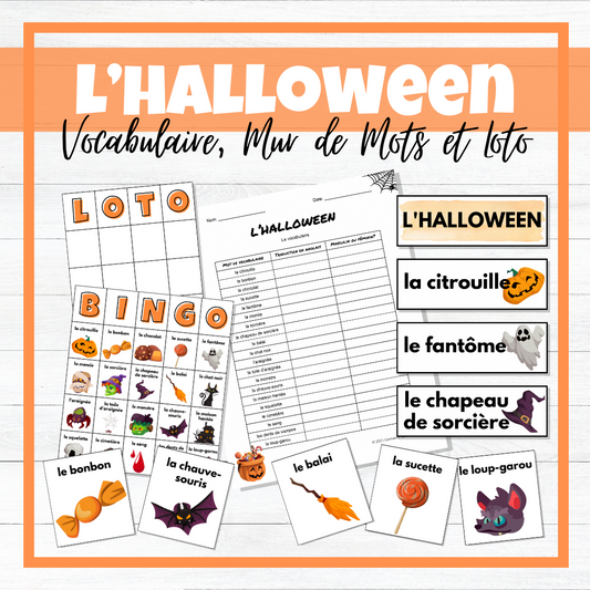 Halloween - French Vocabulary Activity, Word Wall & Loto/Bingo