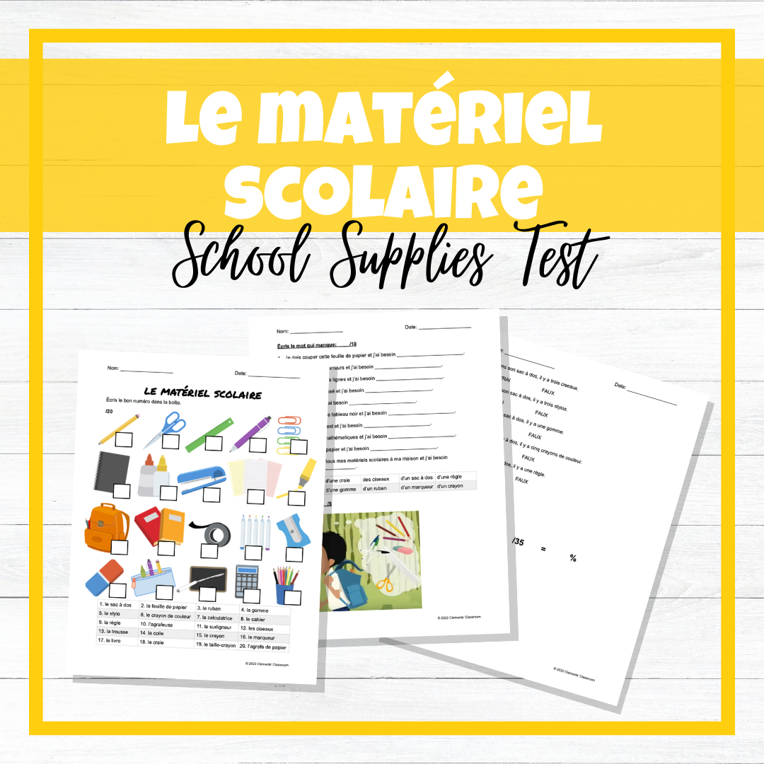 Le matériel scolaire - School Supplies - French Reading Comprehension Test