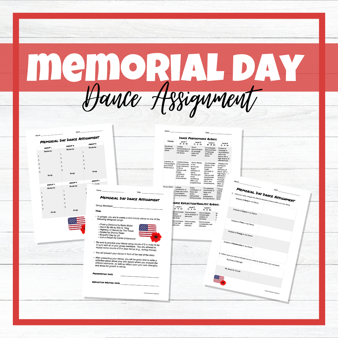 Remembrance Day / Veterans Day / Memorial Day - Dance Assignment