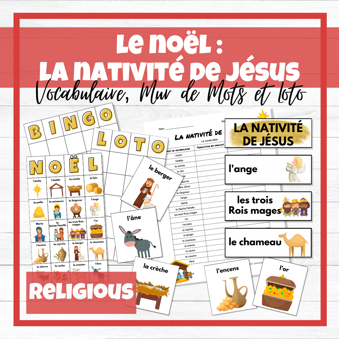 Noël : Nativité de Jésus - French Christmas Vocabulary Activity, Word Wall, Loto/Bingo - RELIGIOUS