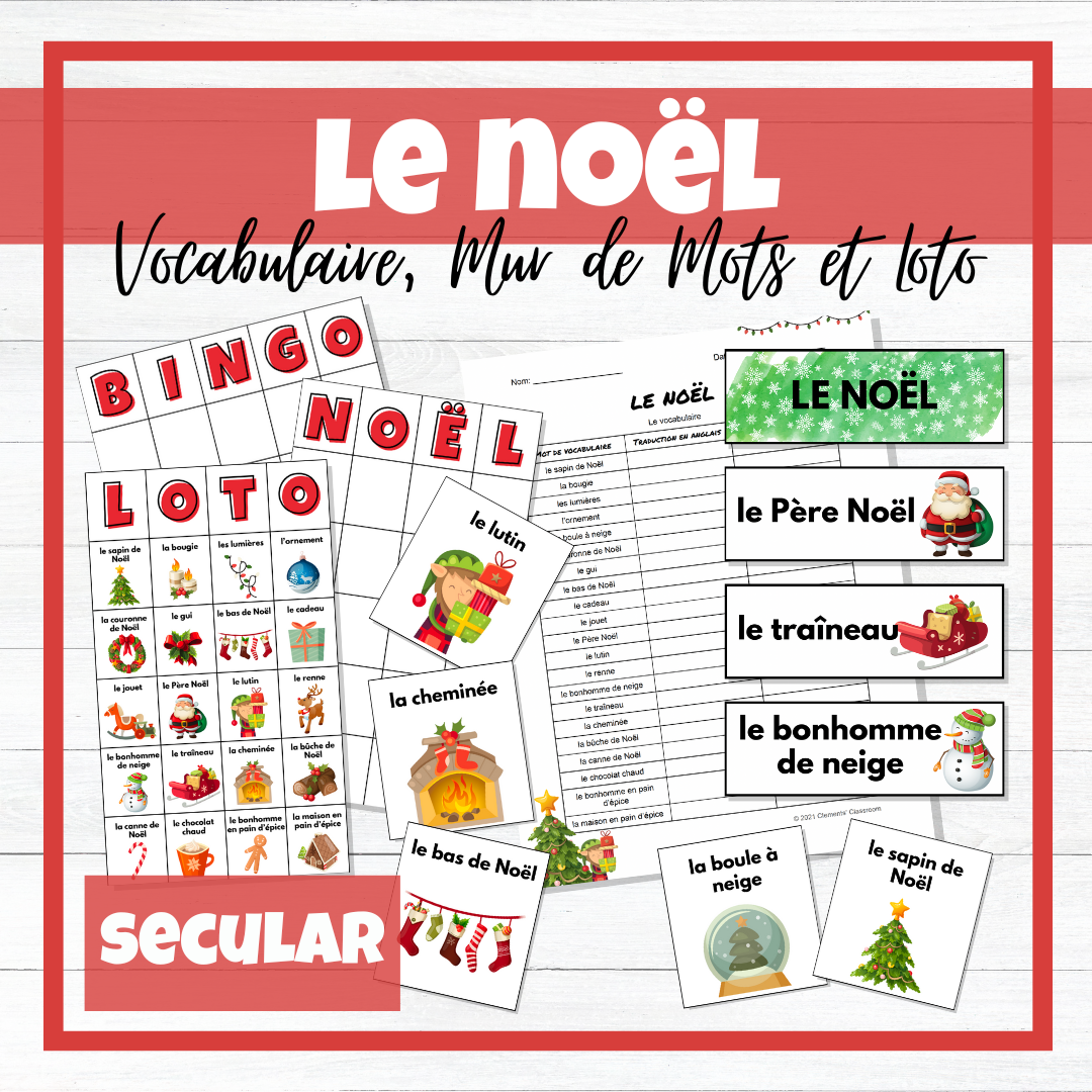 Noël - French Christmas Vocabulary Activity, Word Wall & Loto/Bingo - SECULAR