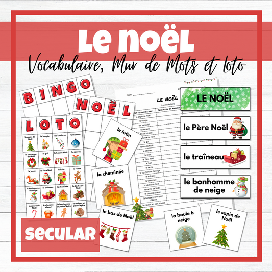 Noël - French Christmas Vocabulary Activity, Word Wall & Loto/Bingo - SECULAR