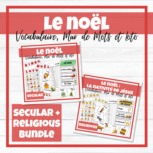 Noël - French Christmas Vocabulary Activities, Word Walls & Bingo - Secular + Religious BUNDLE