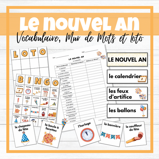 Le Nouvel An - French New Year's Vocabulary Activity, Word Wall & Loto / Bingo