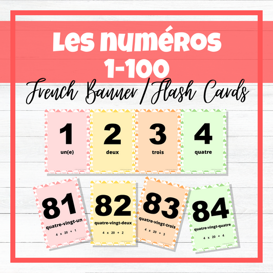 French Numbers 1-100 - Les Numéros 1-100 - Banner / Flash Cards