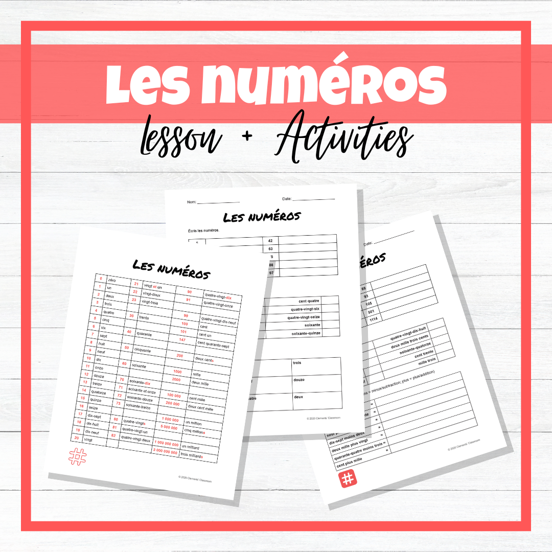 Numéros - Numbers - French Lesson and Activities