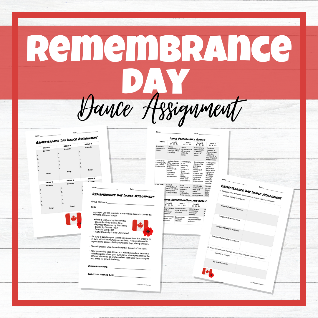 Remembrance Day / Veterans Day / Memorial Day - Dance Assignment