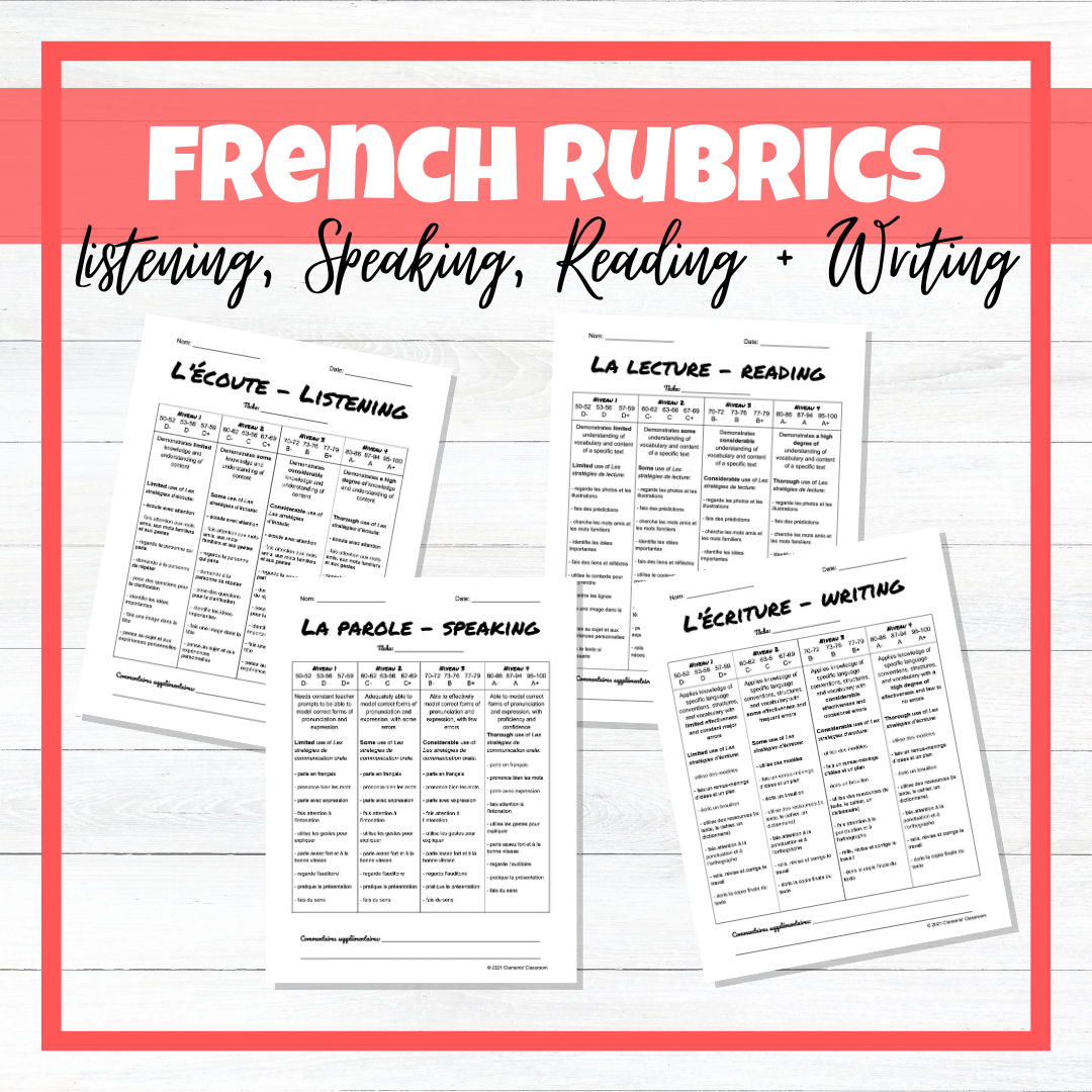 French Rubrics - All 4 Strands - Listening, Speaking, Reading, Writing