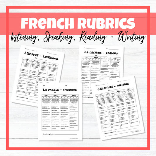 French Rubrics - All 4 Strands - Listening, Speaking, Reading, Writing