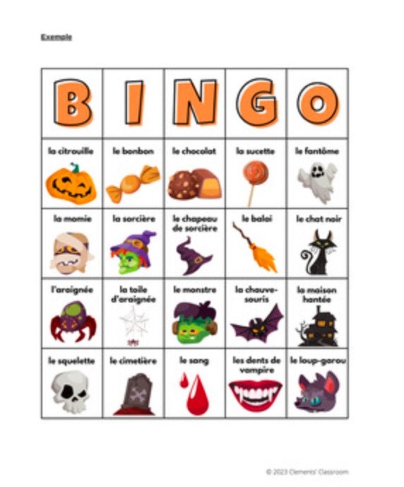 Halloween - French Vocabulary Activity, Word Wall & Loto/Bingo