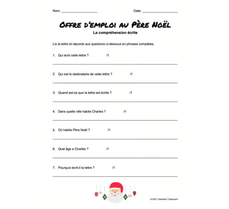 Offre d'emploi - Les lutins - Lettre au Père Noël - Reading & Writing Activities