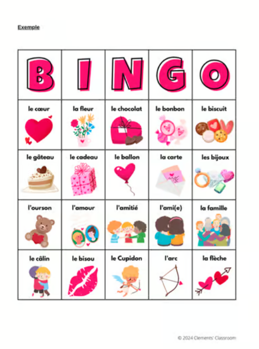 La Saint-Valentin - Valentine's Day - French Vocabulary Activity + Word Wall