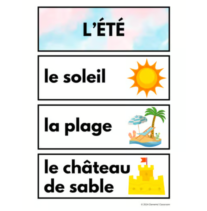 L'été - French Summer Vocabulary, Word Wall & Loto / Bingo