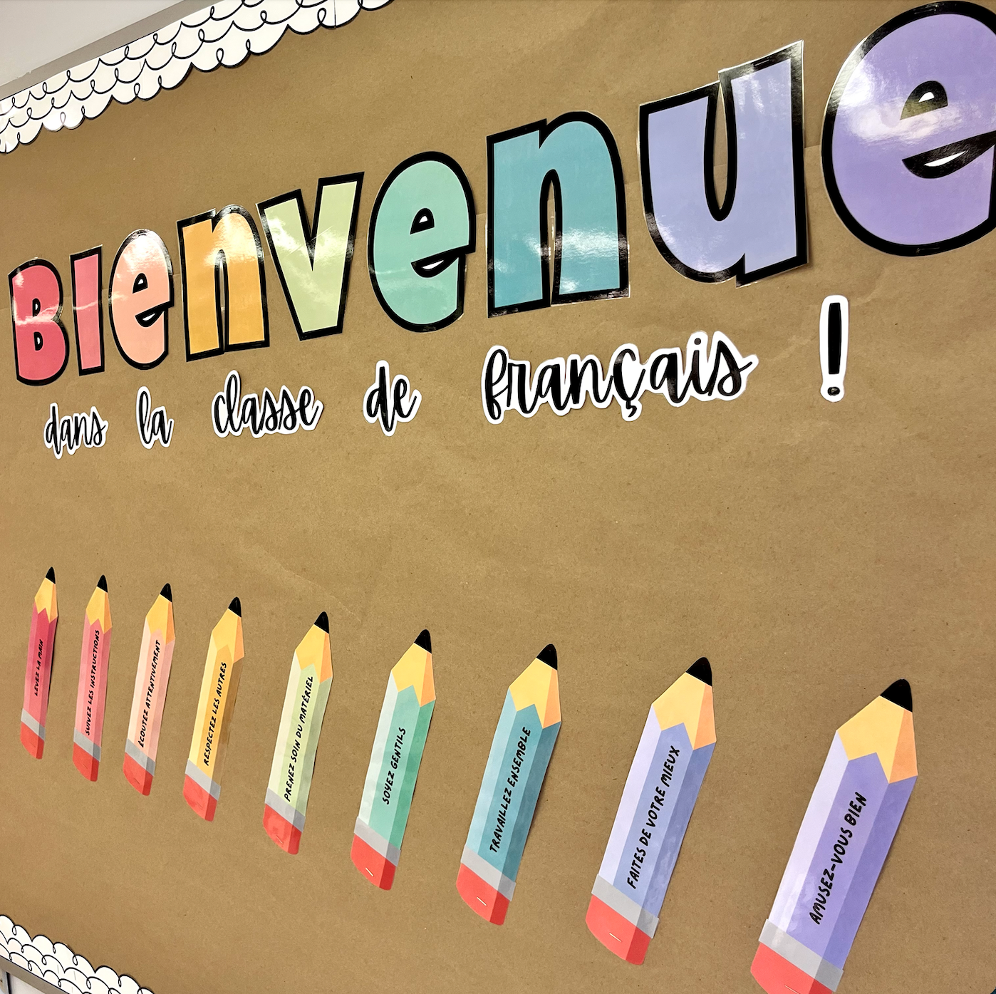 Bienvenue French Bulletin Board Back to School Display - Classroom Expectations