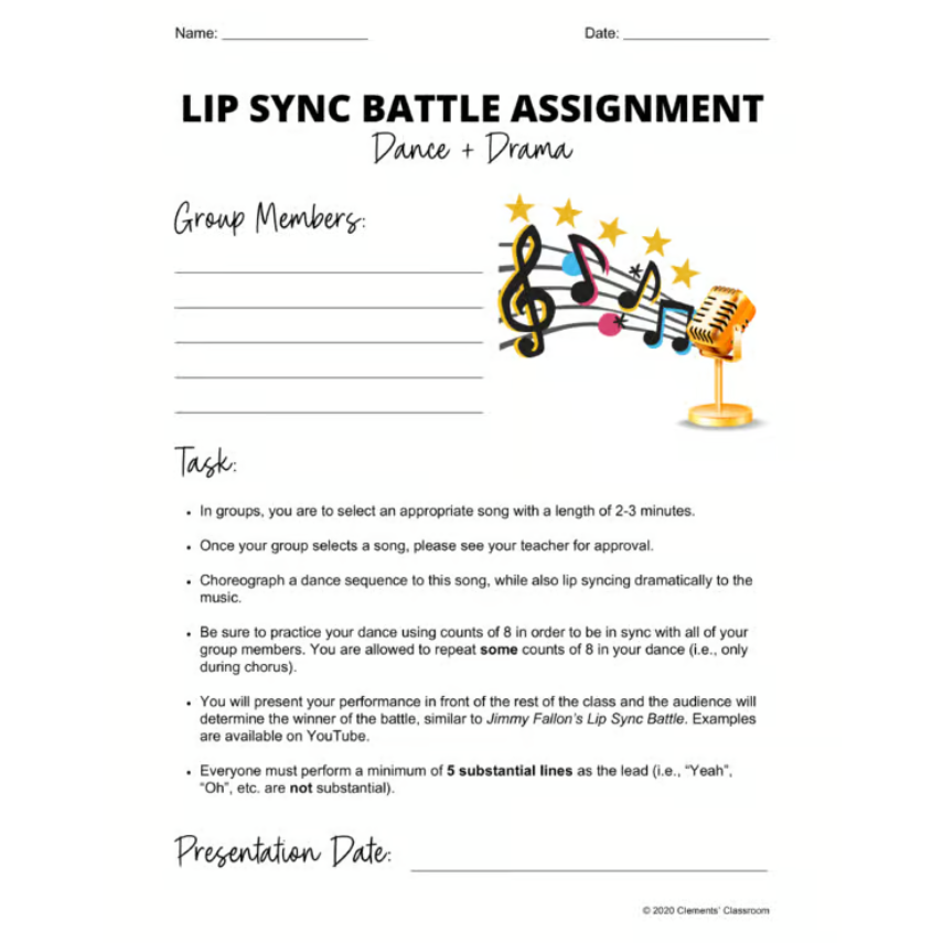 Lip Sync Battle - Dance, Drama, & Music Assignment