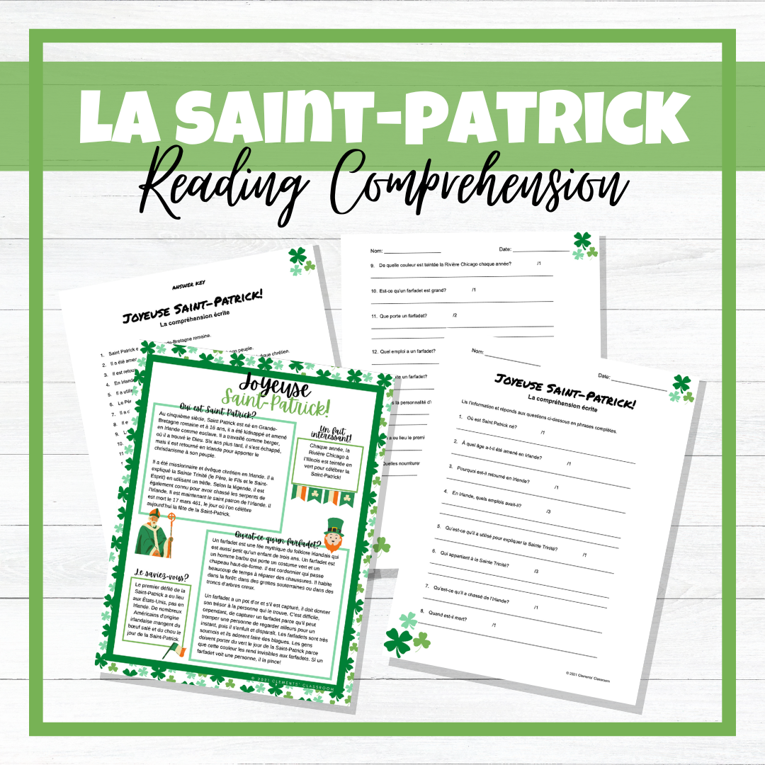 Jour de la Saint-Patrick - St. Patrick's Day French Reading Comprehension