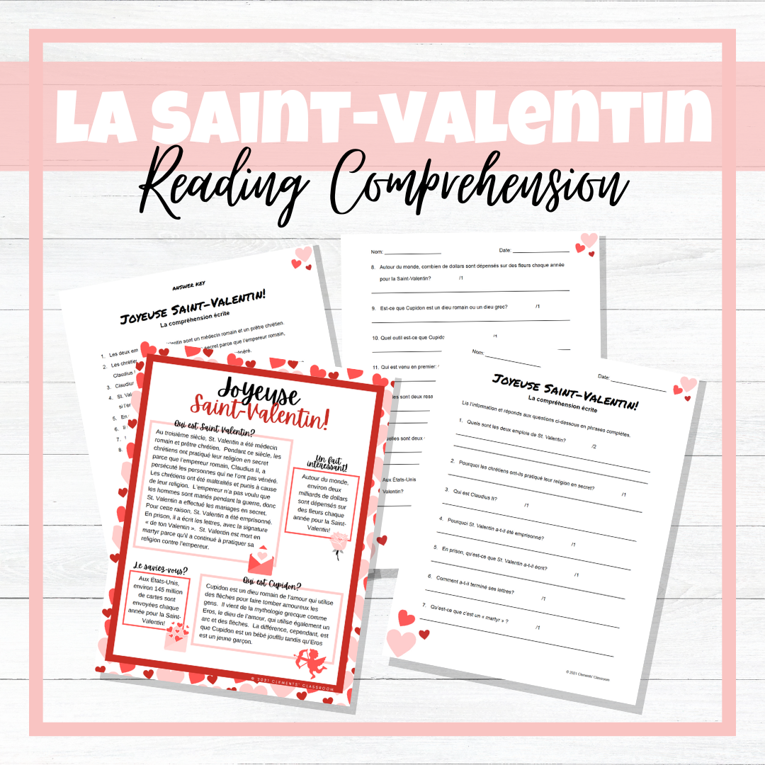 La Saint-Valentin - French Valentine's Day Reading Comprehension