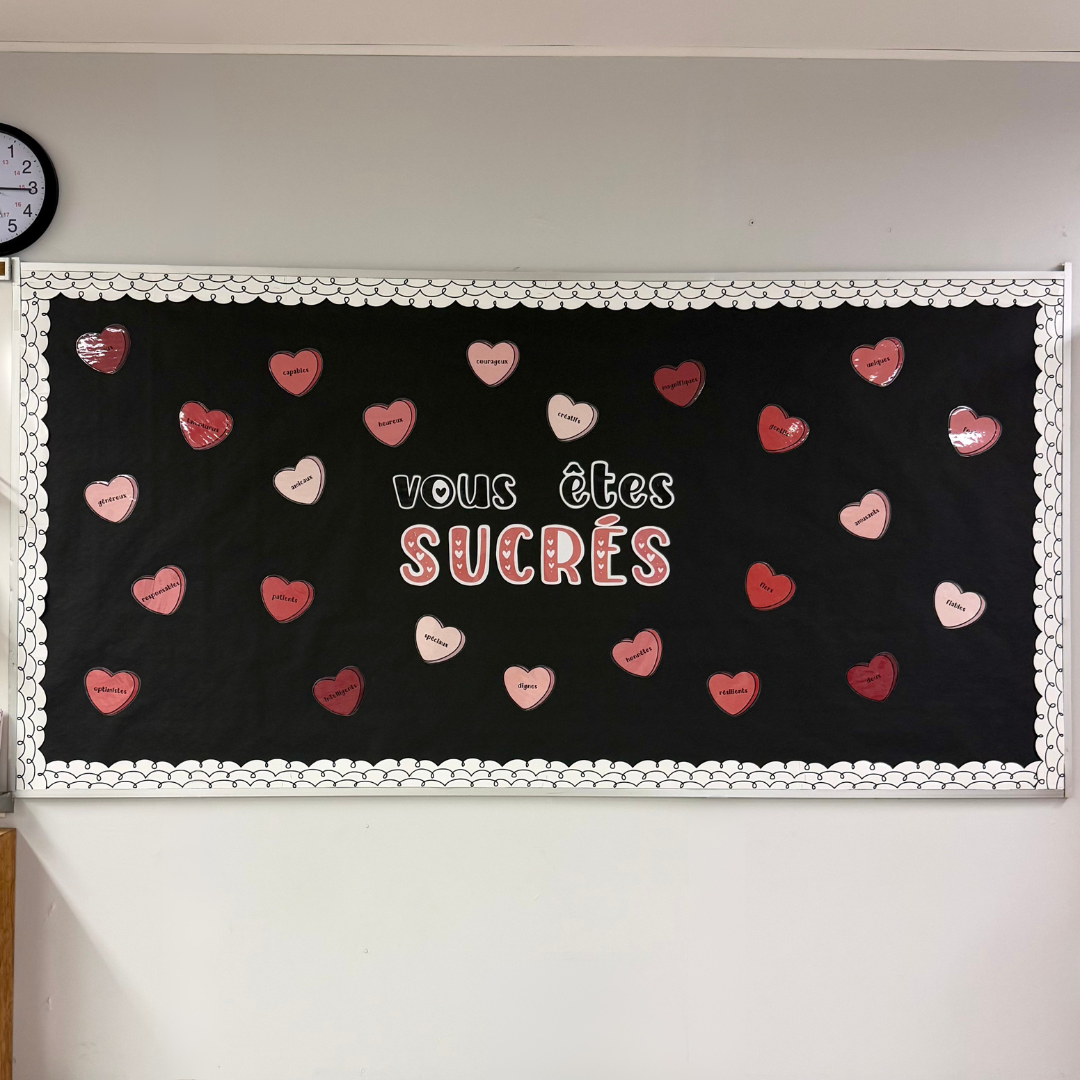 Saint-Valentin - French Valentine's Day Bulletin Board - Candy Hearts Sucré Pun