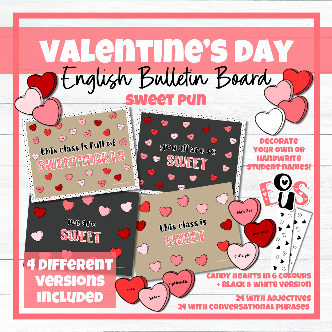 Valentine's Day English Bulletin Board - Candy Hearts Sweet Pun