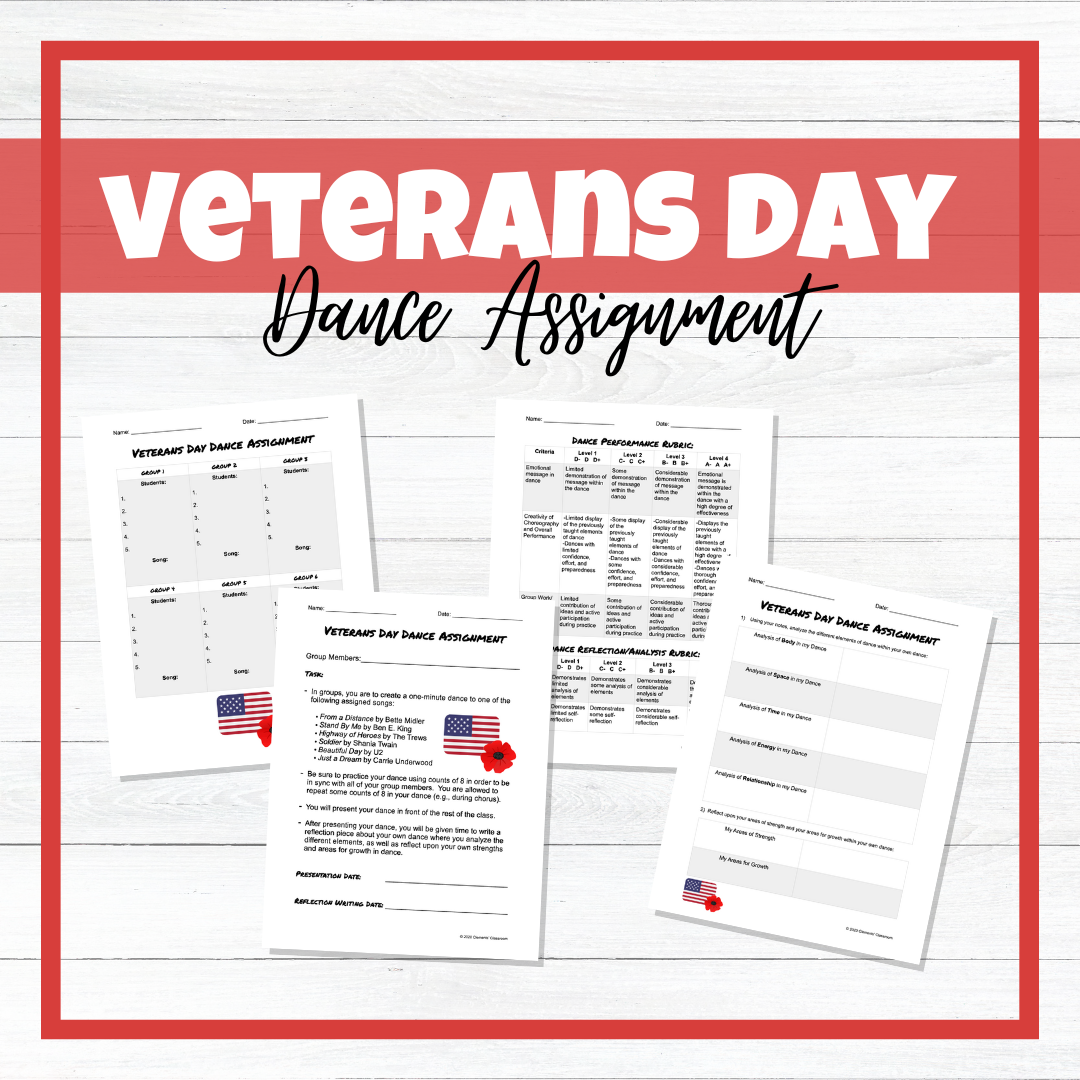 Remembrance Day / Veterans Day / Memorial Day - Dance Assignment