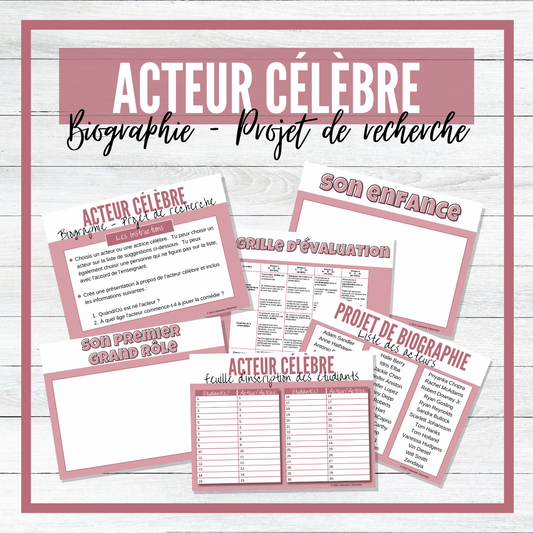 Acteur célèbre - French Biography Research Project for Google Slides™