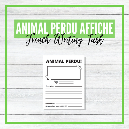 Animal Perdu Affiche - Lost Pet Poster - French Writing Task